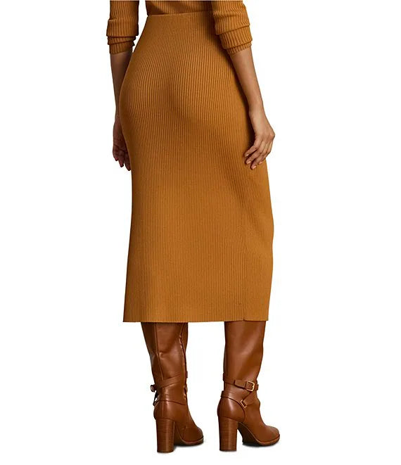 UJALA-Rib-Knit Pull-On Side Slit Midi Coordinating Pencil Skirt
